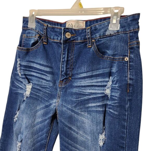 Lucky and Blessed Jeans Size 10 Blue Distressed Straight Leg - Picture 2 of 16